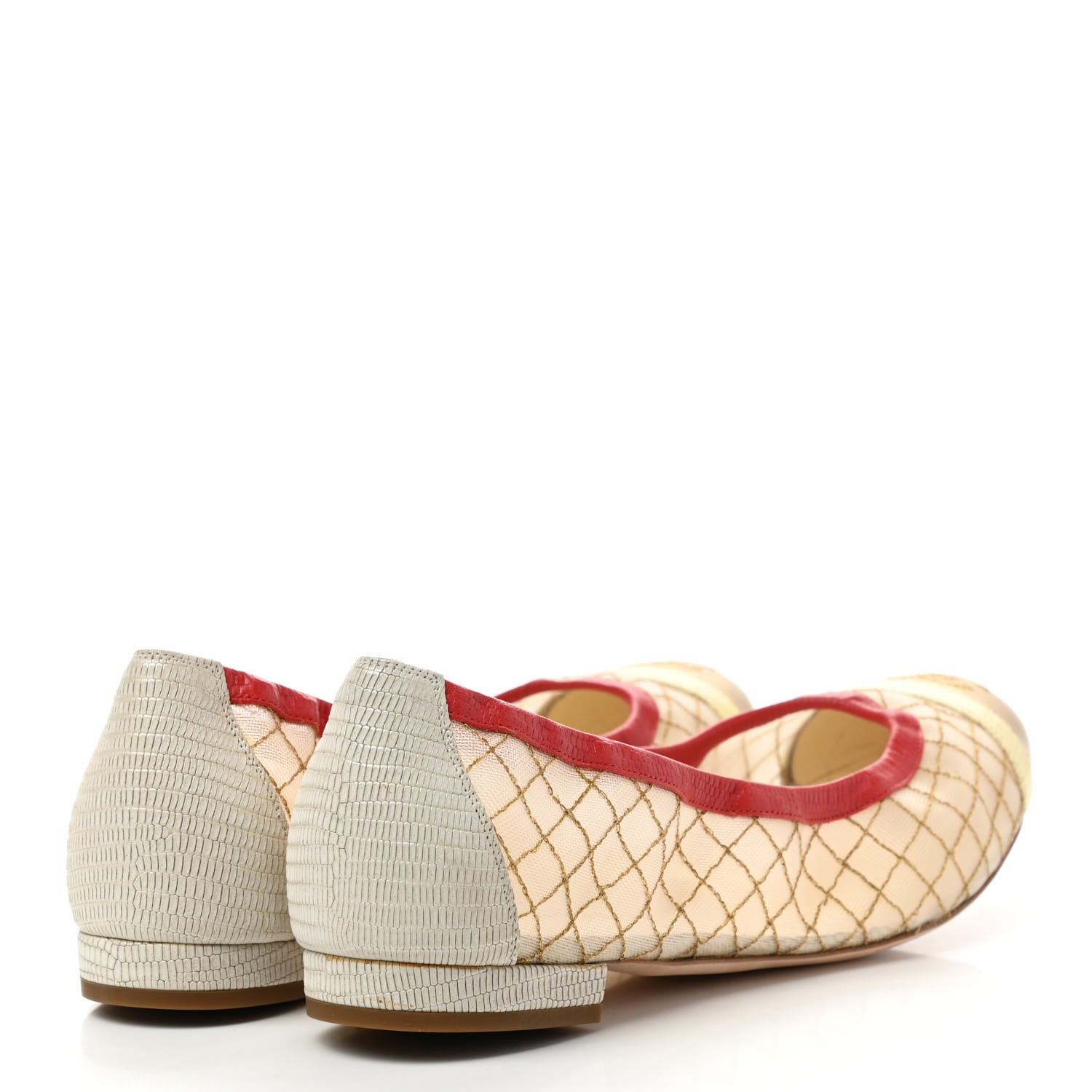 Chanel Lambskin Mesh Quilted CC Cap Toe Ballerina Flats 39.5 White Gold Red 4 of 7