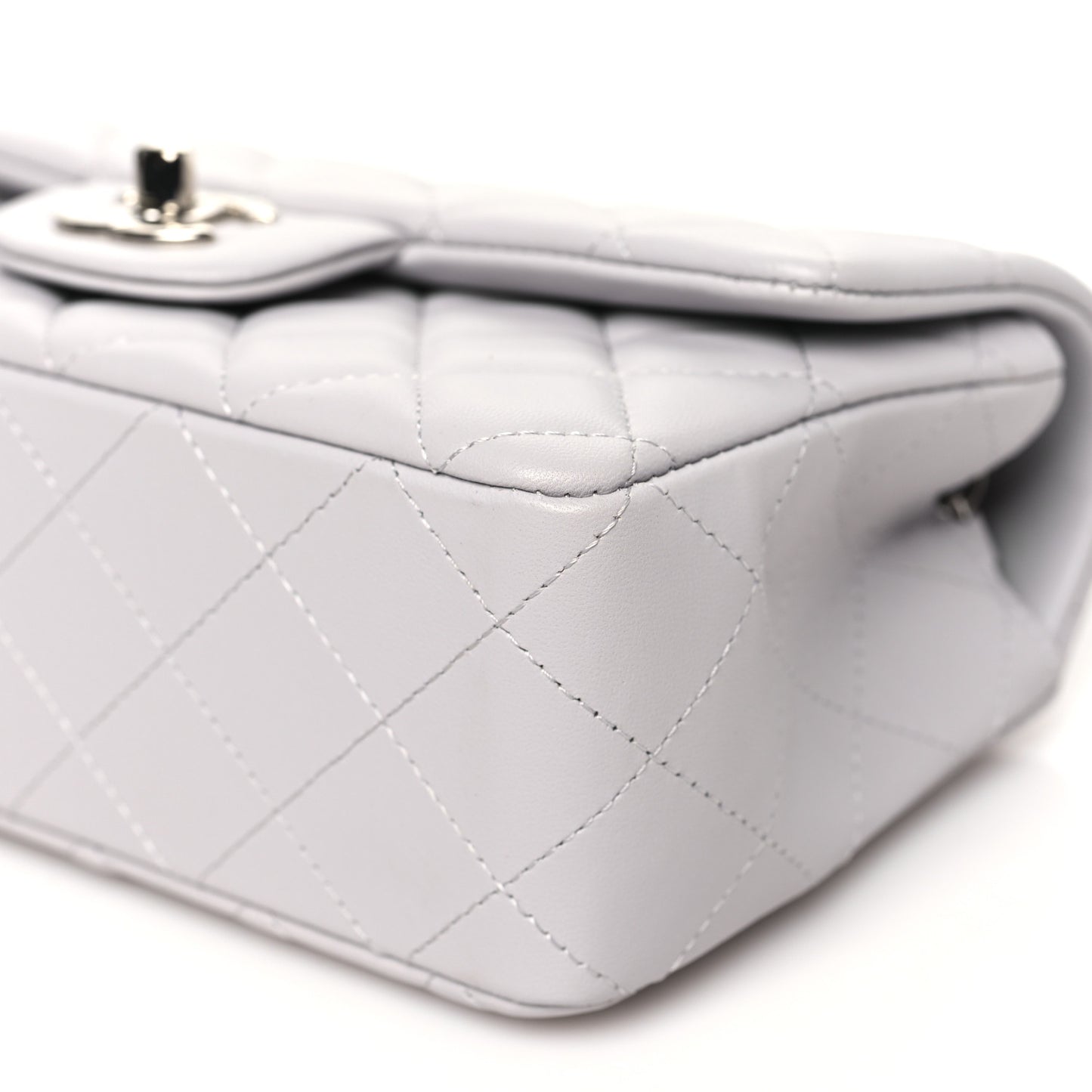 Lambskin Quilted Mini Rectangular Flap Grey