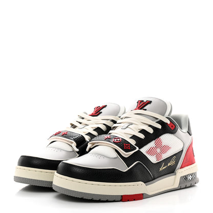 Louis Vuitton Calfskin Monogram Mens LV Trainer Sneakers 10 Grey Red Black 3 of 8