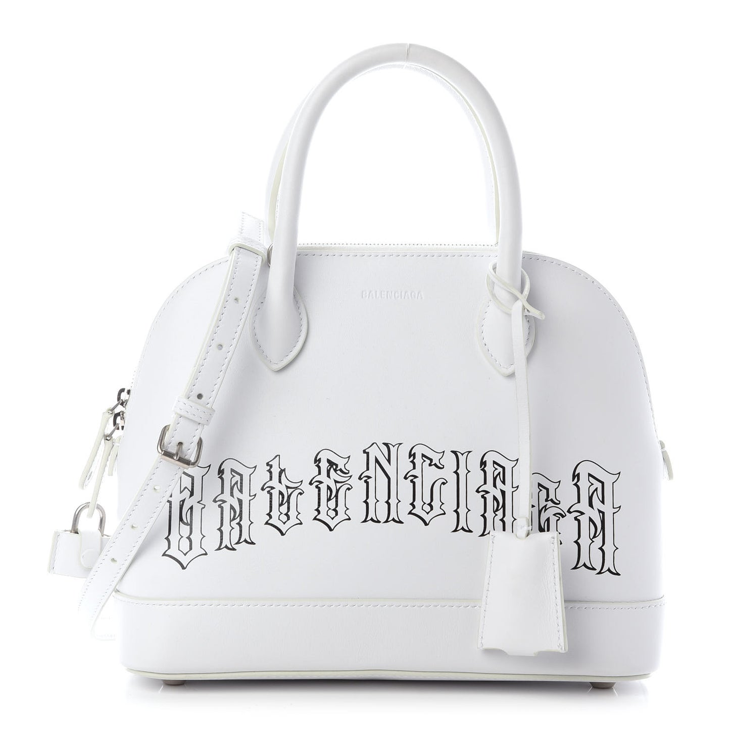 Calfskin Gothic Logo S Ville Top Handle Bag White
