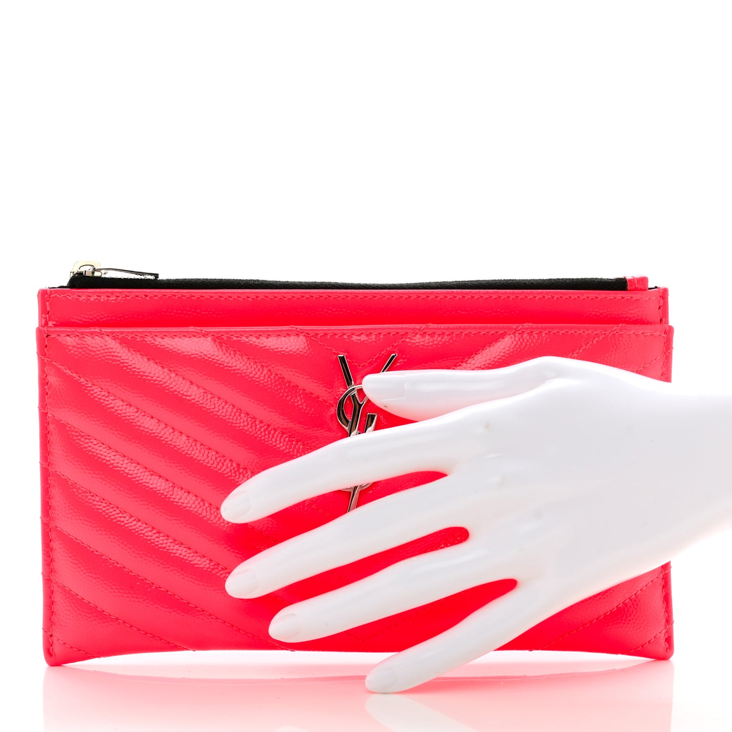 Patent Grain De Poudre Matelasse Chevron Monogram Bill Pouch Neon Pink