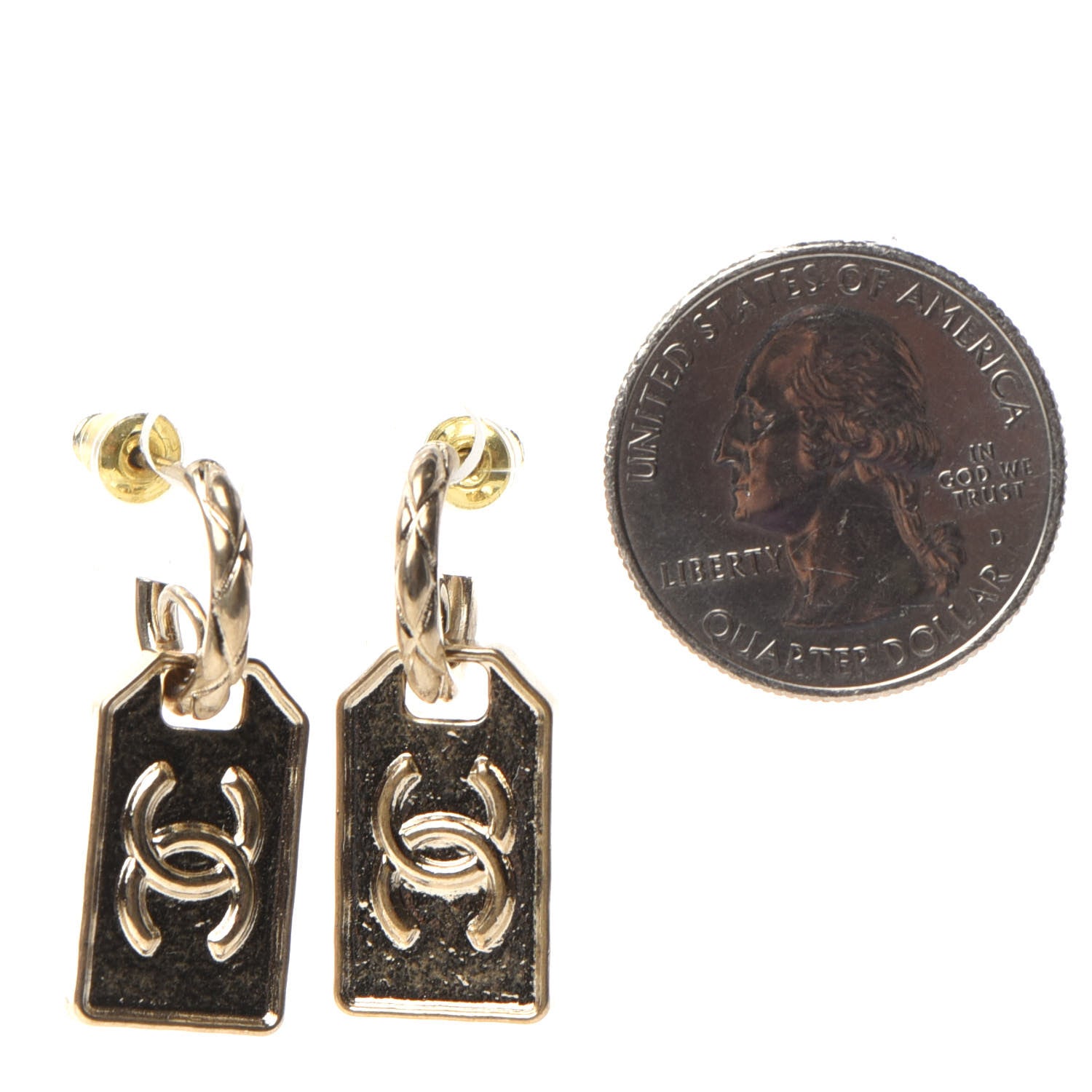 Chanel CC Tag Drop Earrings Gold 2 of 5