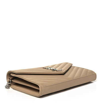 Saint Laurent Grain De Poudre Matelasse Chevron Monogram Chain Wallet Nude Powder 3 of 9