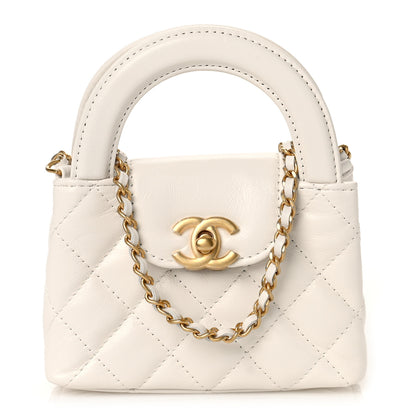 Chanel Shiny Aged Calfskin Quilted Mini Nano Kelly Shopper White 1 of 10