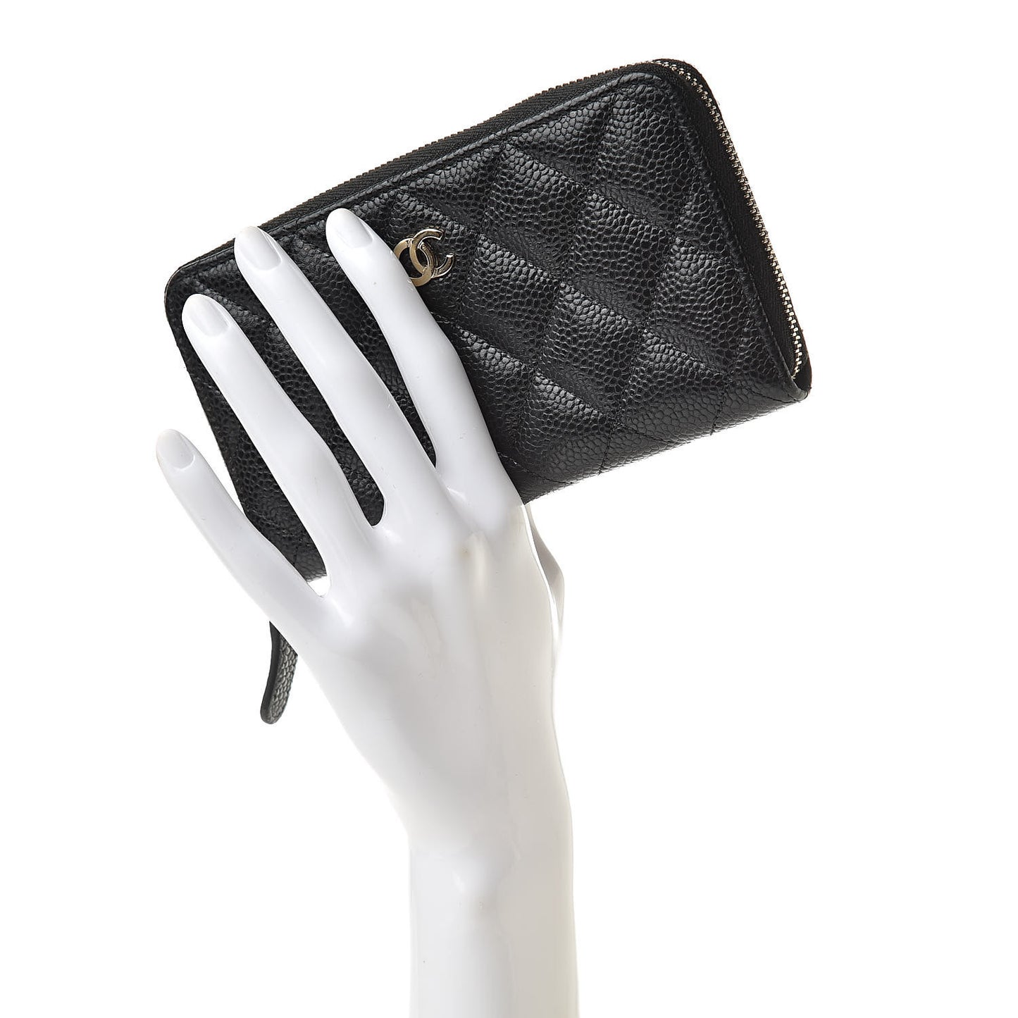 Caviar Quilted Small Zip Around Wallet Black