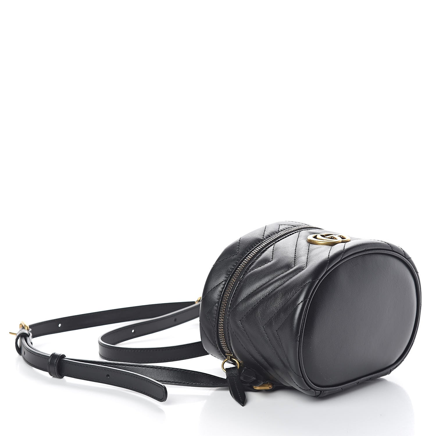 Gucci Calfskin Matelasse Mini GG Marmont Round Backpack Black 4 of 8