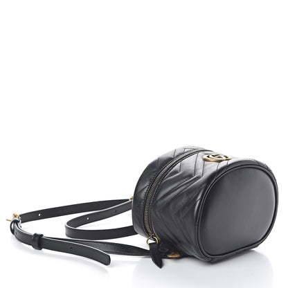 Gucci Calfskin Matelasse Mini GG Marmont Round Backpack Black 4 of 8