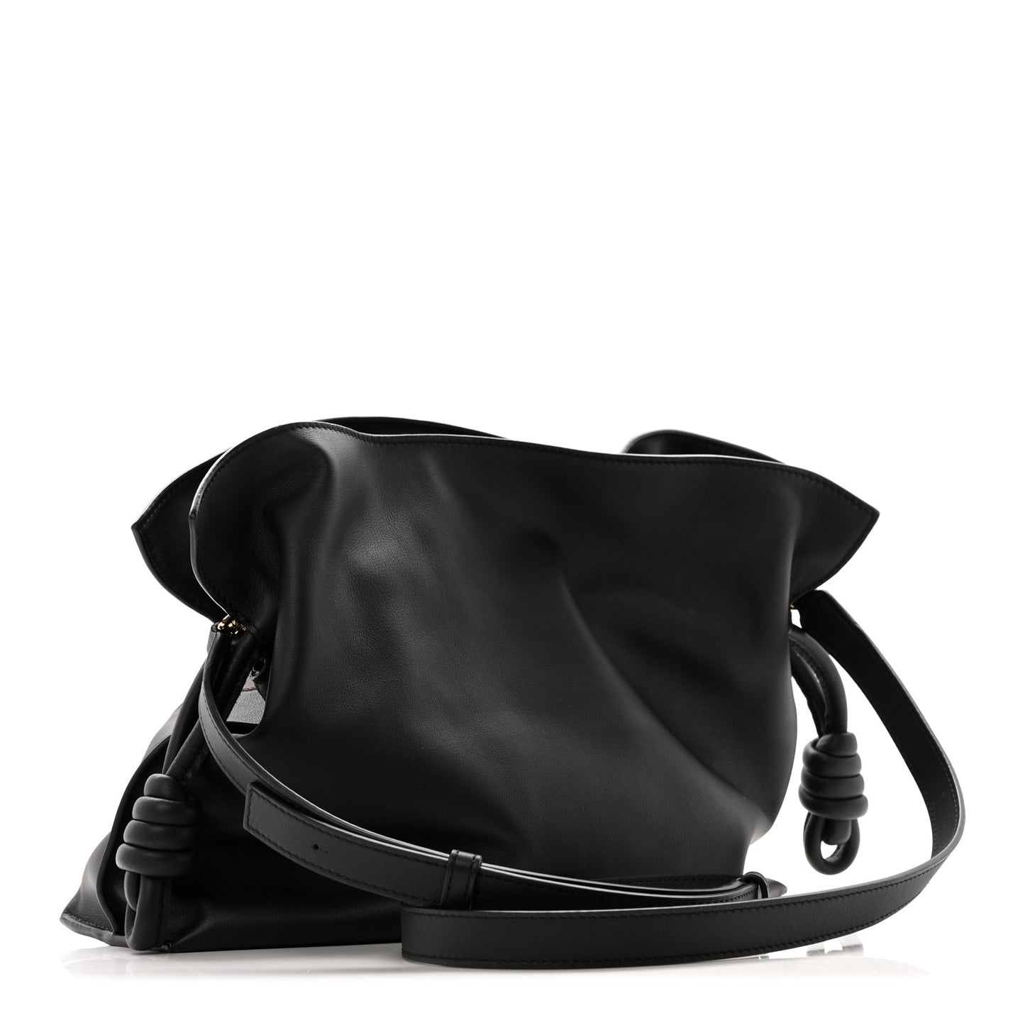 X ALBERS Nappa Calfskin Medium Flamenco Knot Clutch Black Burgundy