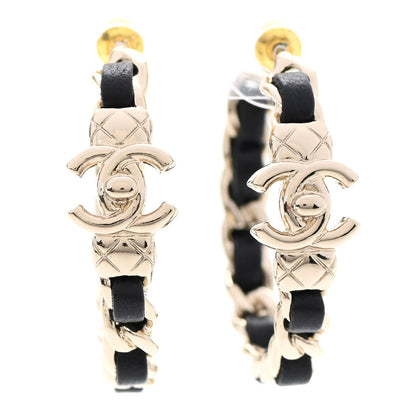 Chanel Metal Lambskin Quilted CC Turnlock Chain Hoop Earrings Gold Black 1 of 4