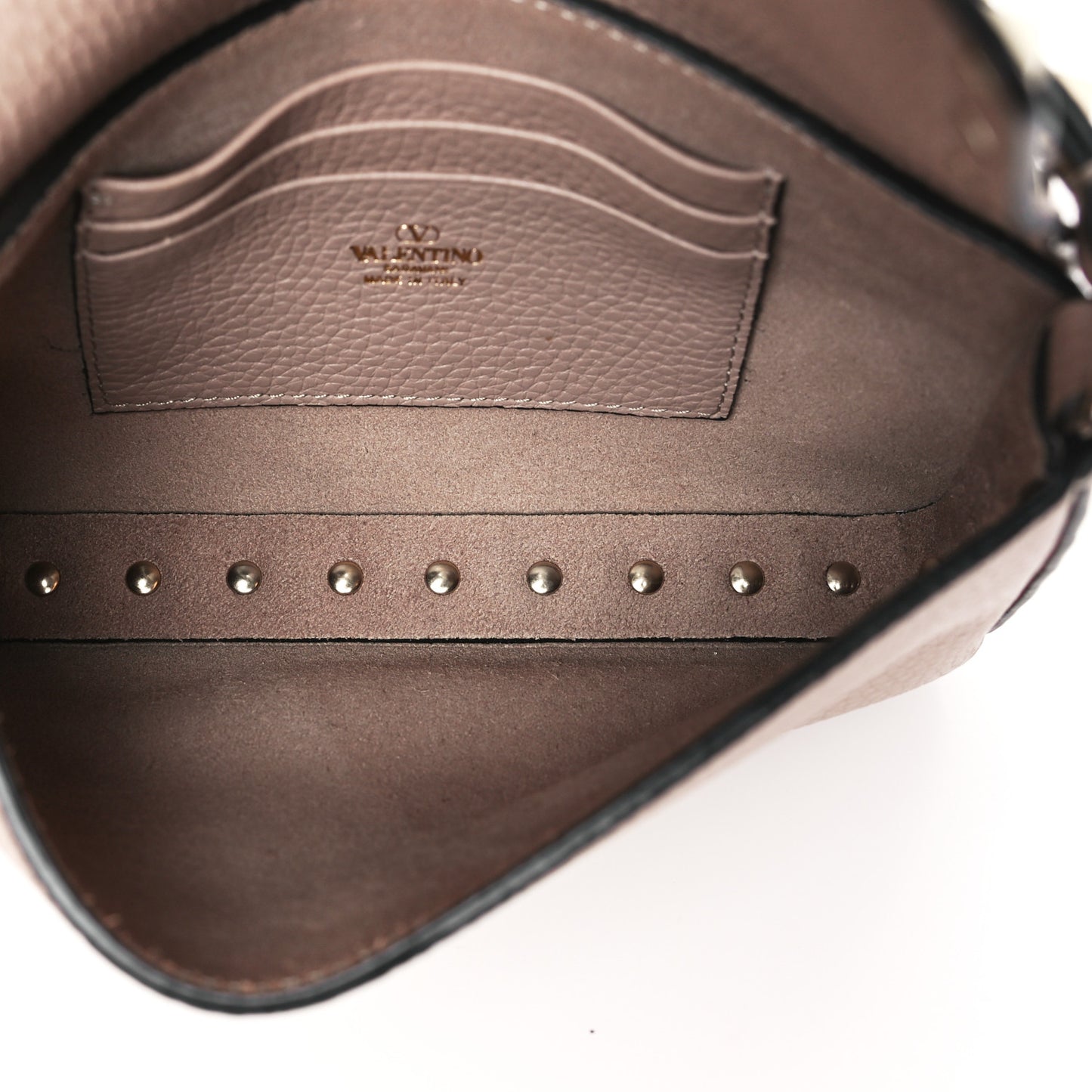Grainy Calfskin Rockstud Crossbody Pouch Poudre