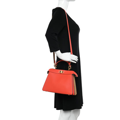 Fendi Vitello Seta Nappa Plexiglass Bi-Color Small Peekaboo I SEE U Satchel Miele Scuro Tulipano 2 of 11