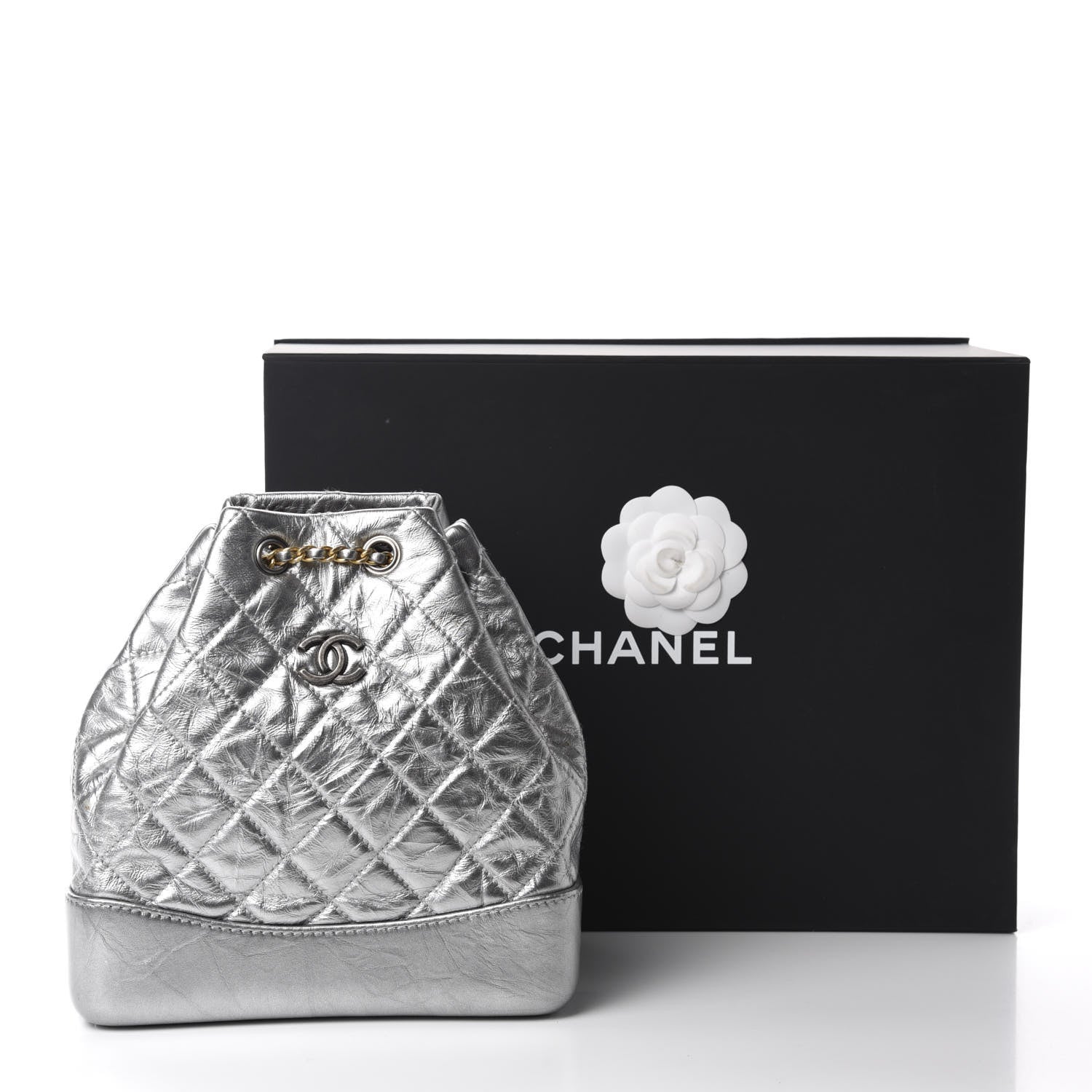 Chanel Metallic Crumpled Calfskin Quilted Small Gabrielle Backpack Silver 9 of 9
