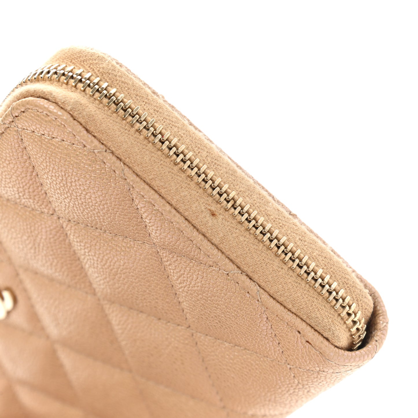 Iridescent Caviar Quilted Medium Zip Around Wallet Beige