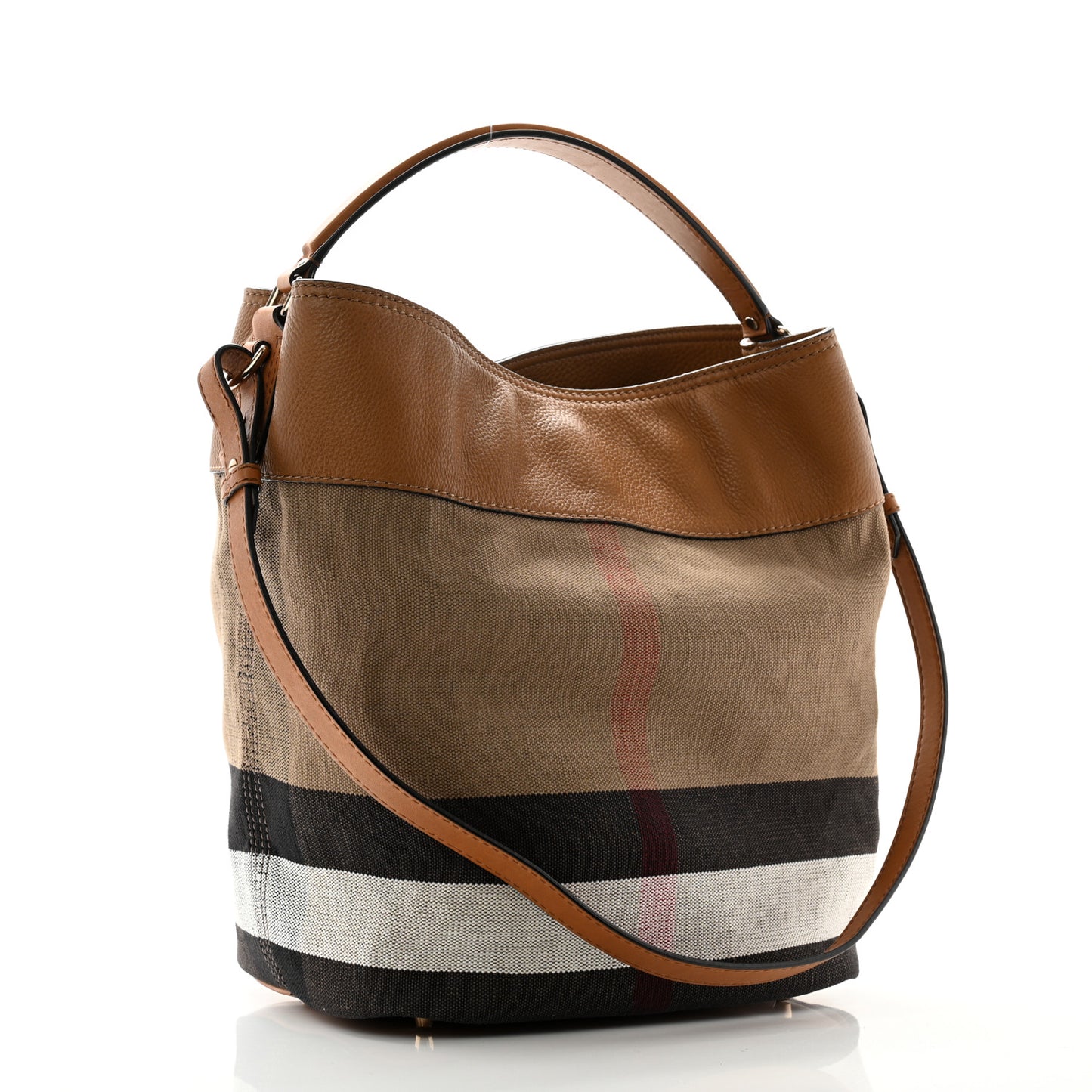 Grainy Calfskin Canvas Mega Check Medium Ashby Tassel Hobo Saddle Brown