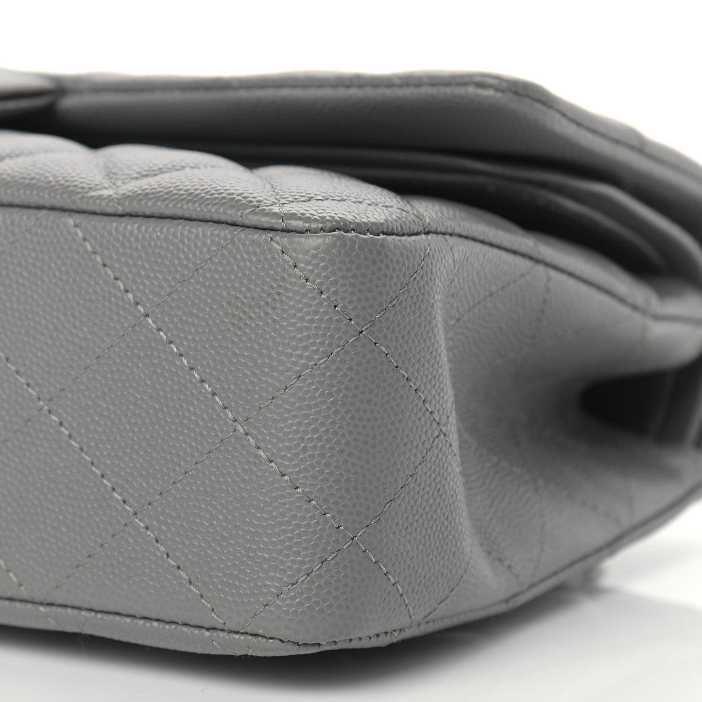 Caviar Quilted Medium Double Flap Grey