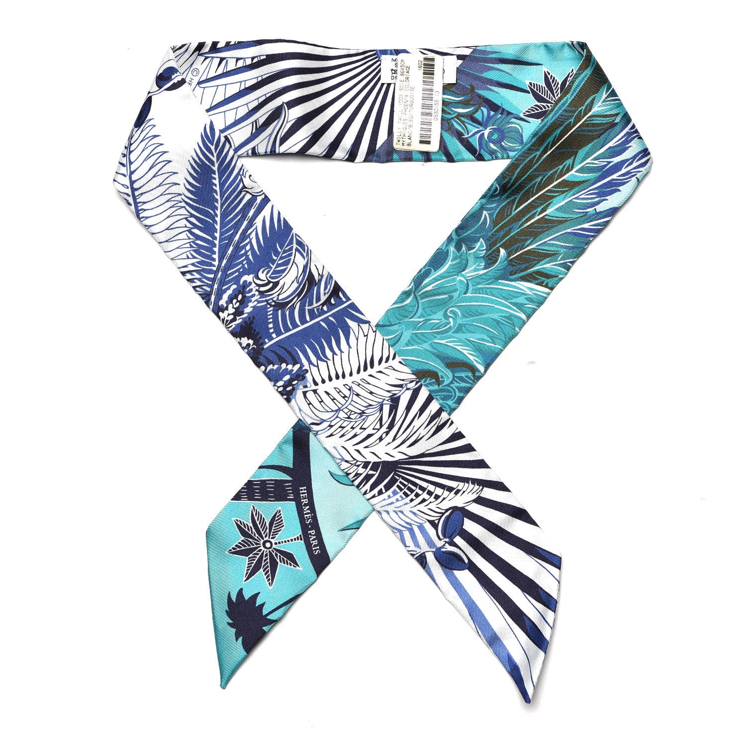 Hermes Silk Mythiques Phoenix Coloriages Twilly White Bleu Turquoise 1 of 5