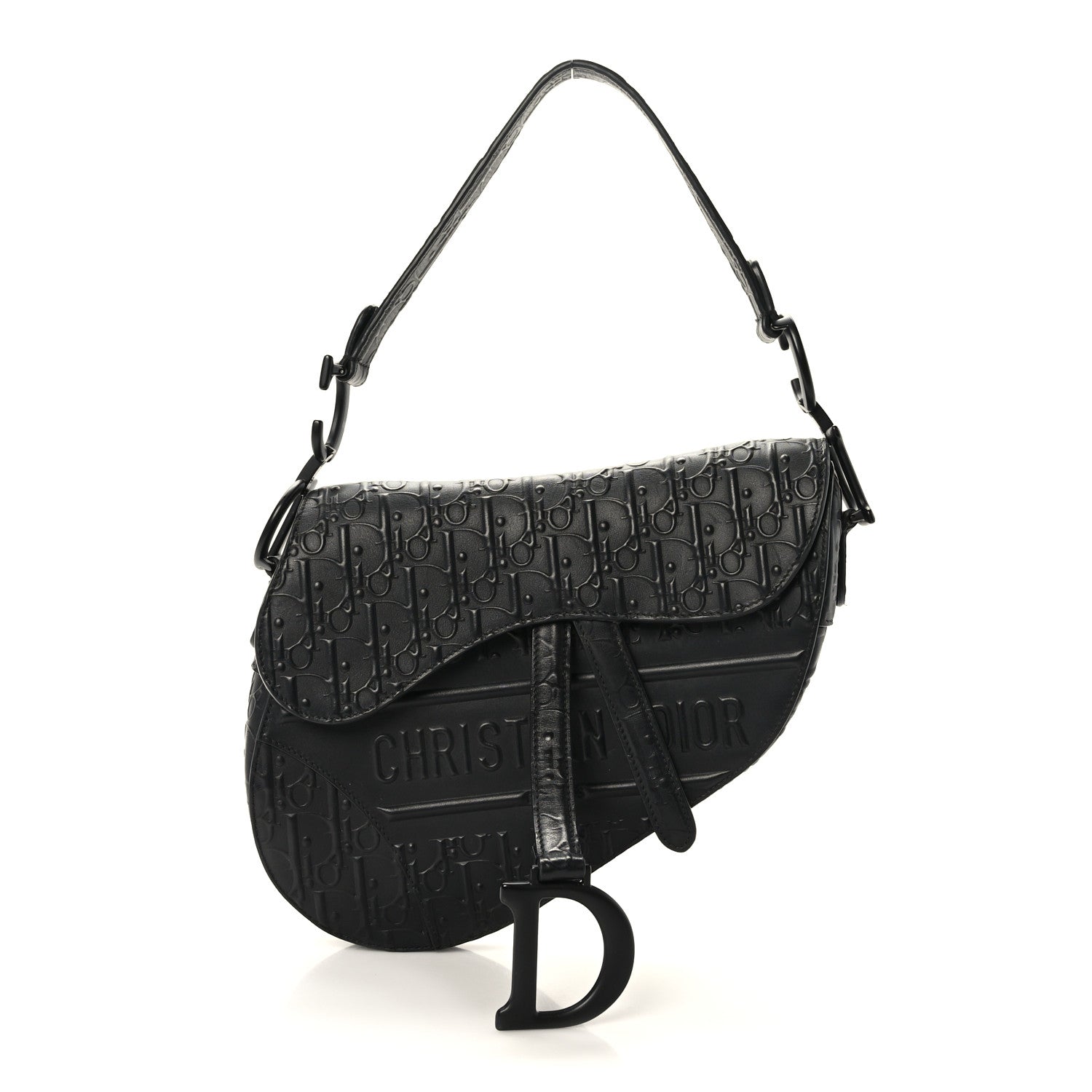 Christian Dior Calfskin Embossed Oblique Saddle Bag Black 1 of 10