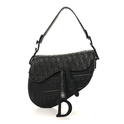 Christian Dior Calfskin Embossed Oblique Saddle Bag Black 1 of 10