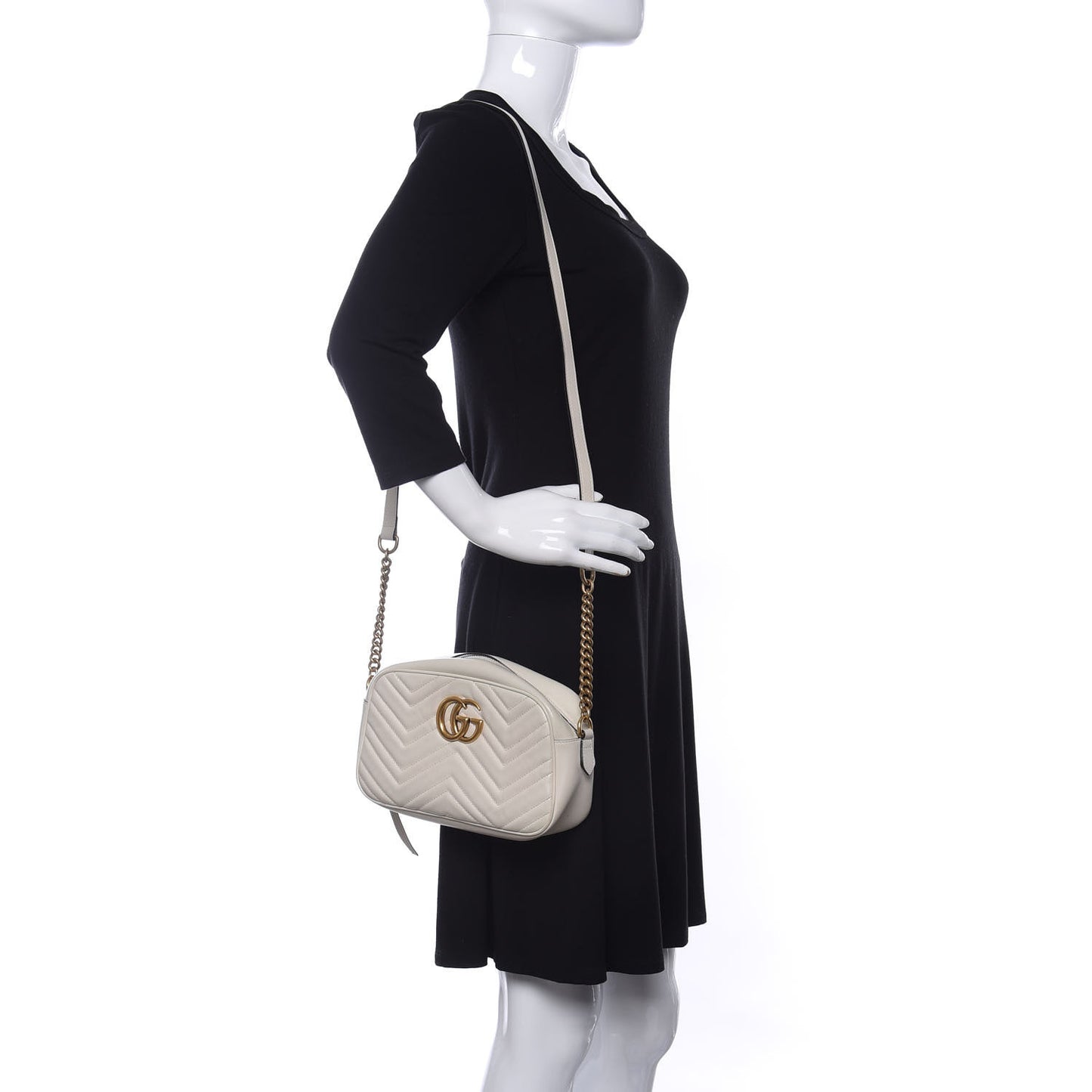 Calfskin Matelasse Small GG Marmont Chain Shoulder Bag White