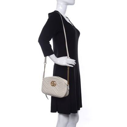 Gucci Calfskin Matelasse Small GG Marmont Chain Shoulder Bag White 2 of 9