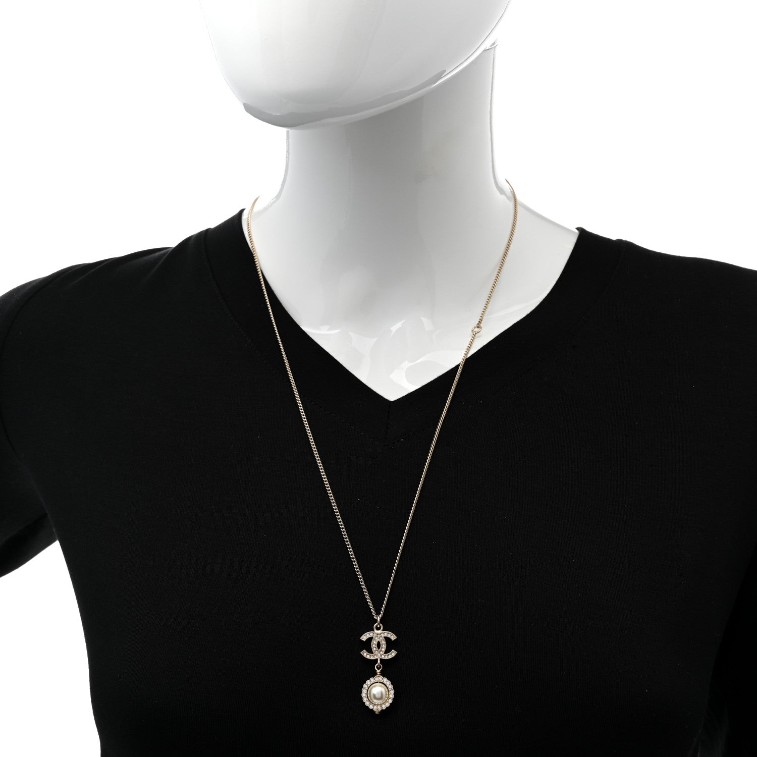 Chanel Pearl Crystal CC Pendant Necklace Gold 2 of 7