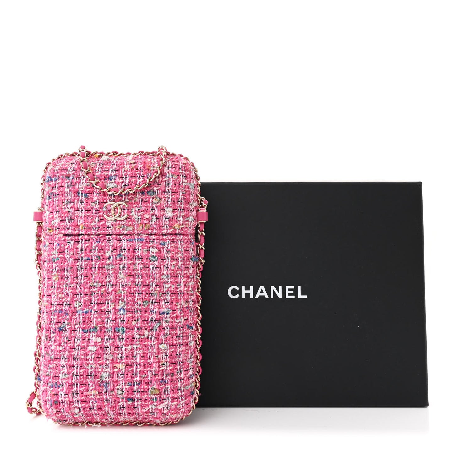 Tweed Chain Around Phone Holder Pink Blue White