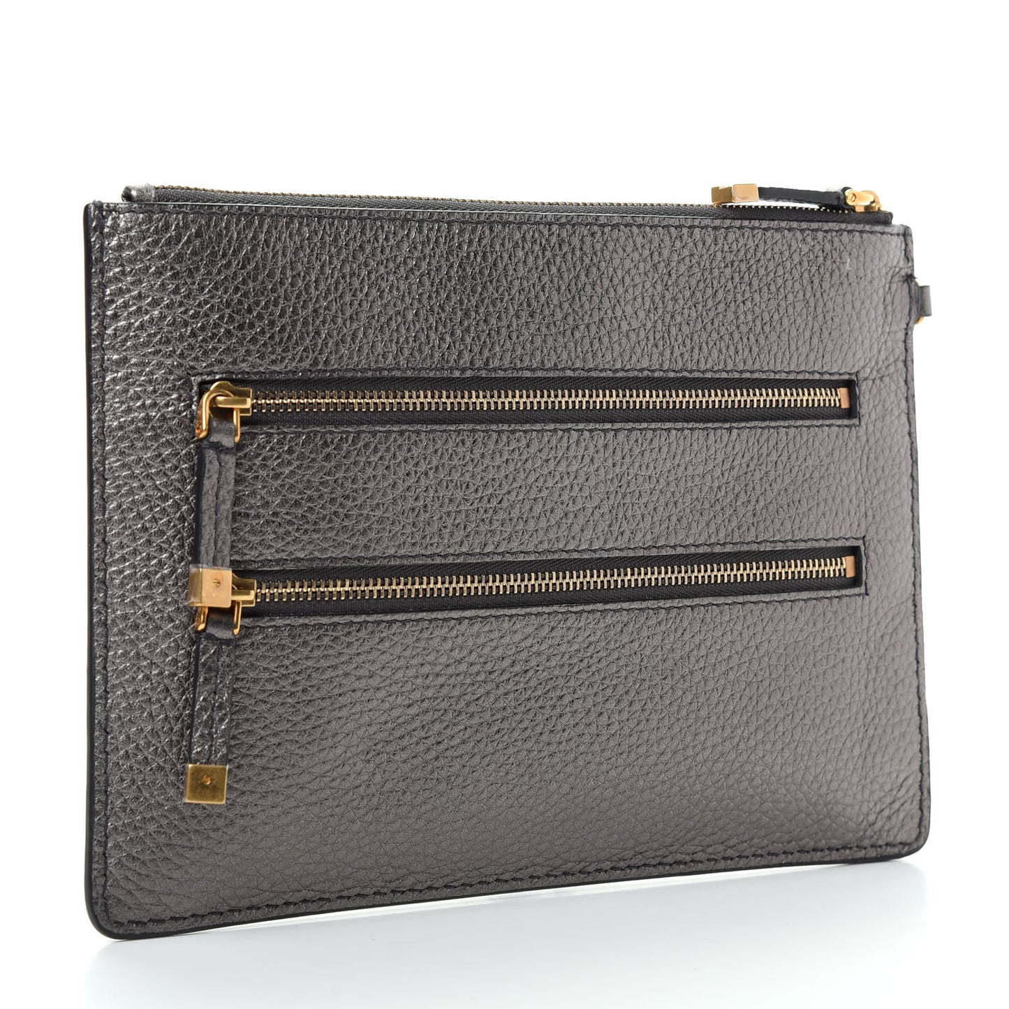 Metallic Grained Calfskin J'Adior Zip Pouch Gunmetal