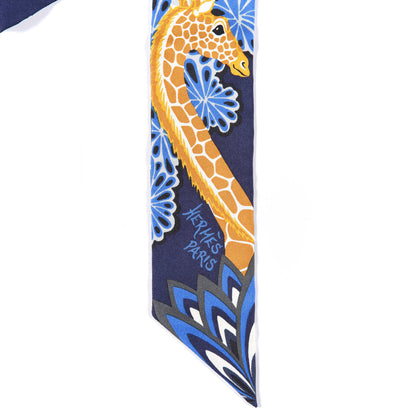 Hermes Silk The Three Graces Twilly Bleu Nuit Gold Black 4 of 6
