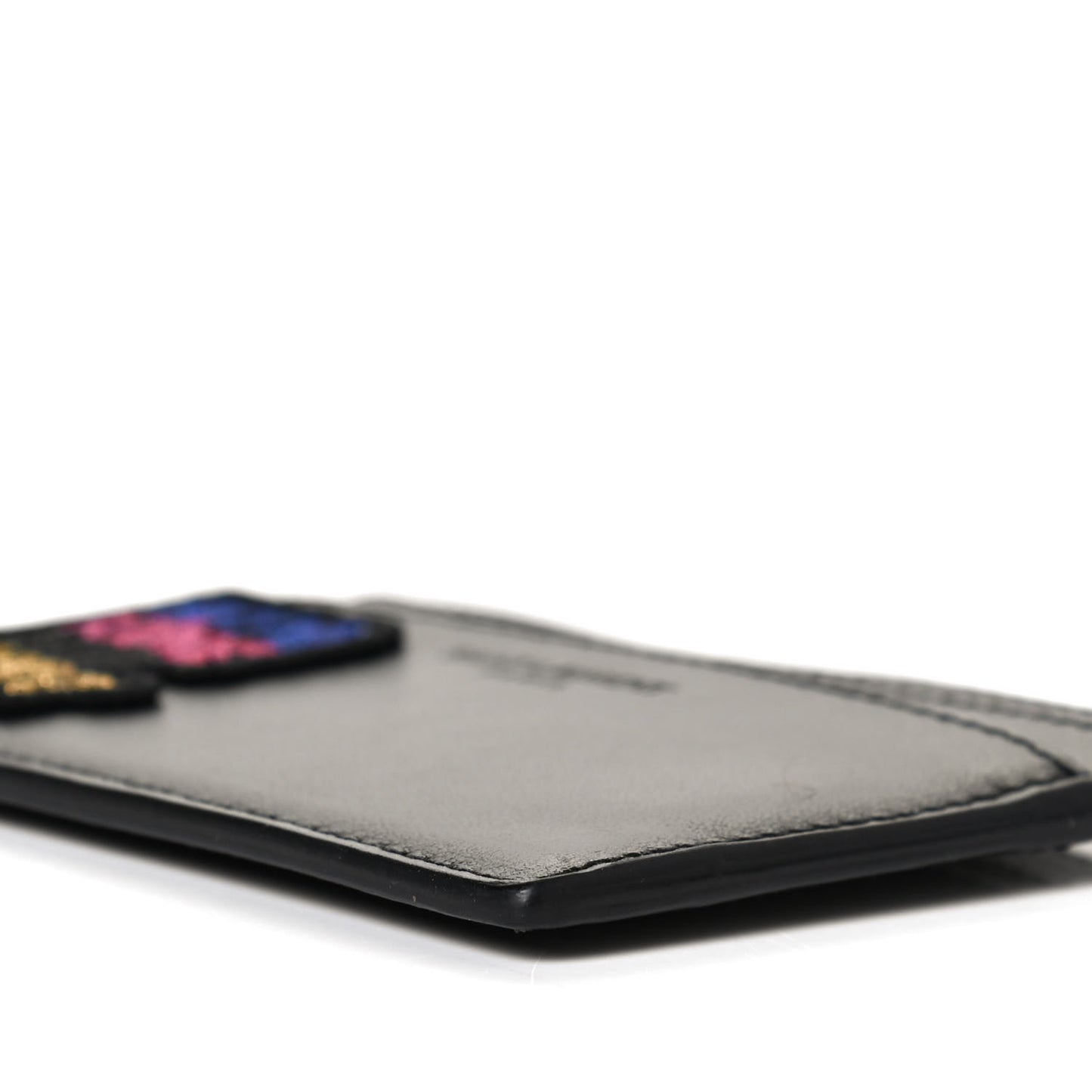 Calfskin Smoking Forever Patch Credit Card Case Black