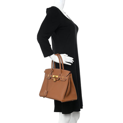Hermes Togo Horseshoe Birkin 30 Gold Vermillion 2 of 15