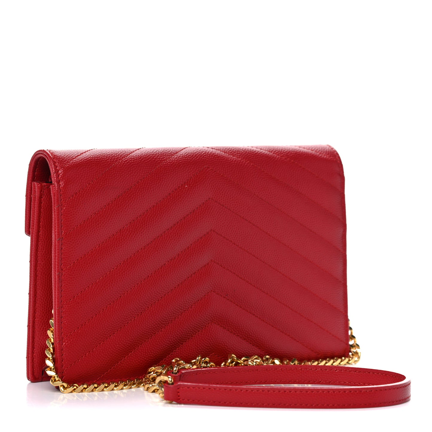 Grain De Poudre Matelasse Chevron Monogram Envelope Chain Wallet New Red
