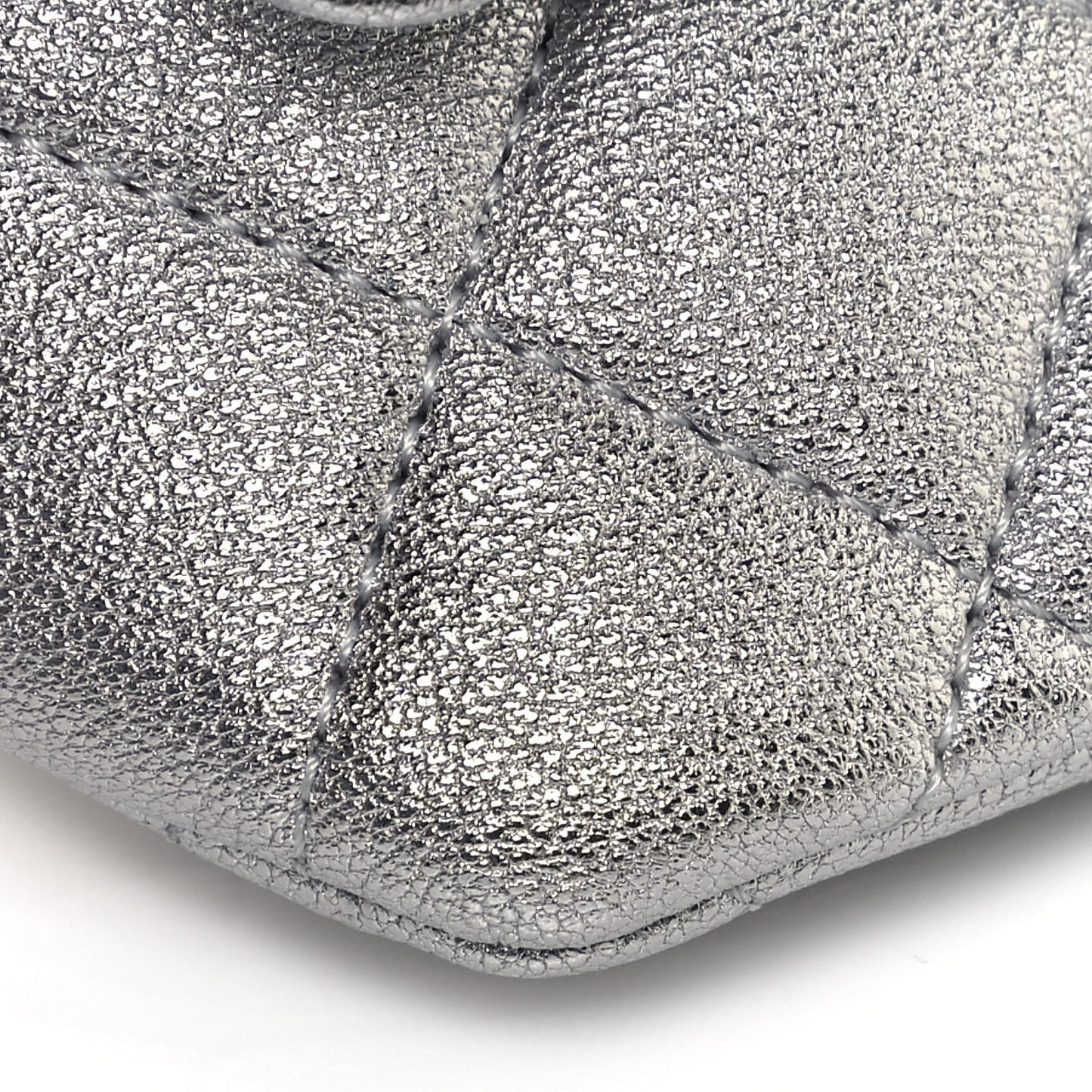 Metallic Lambskin Quilted Glasses Case With Chain Silver