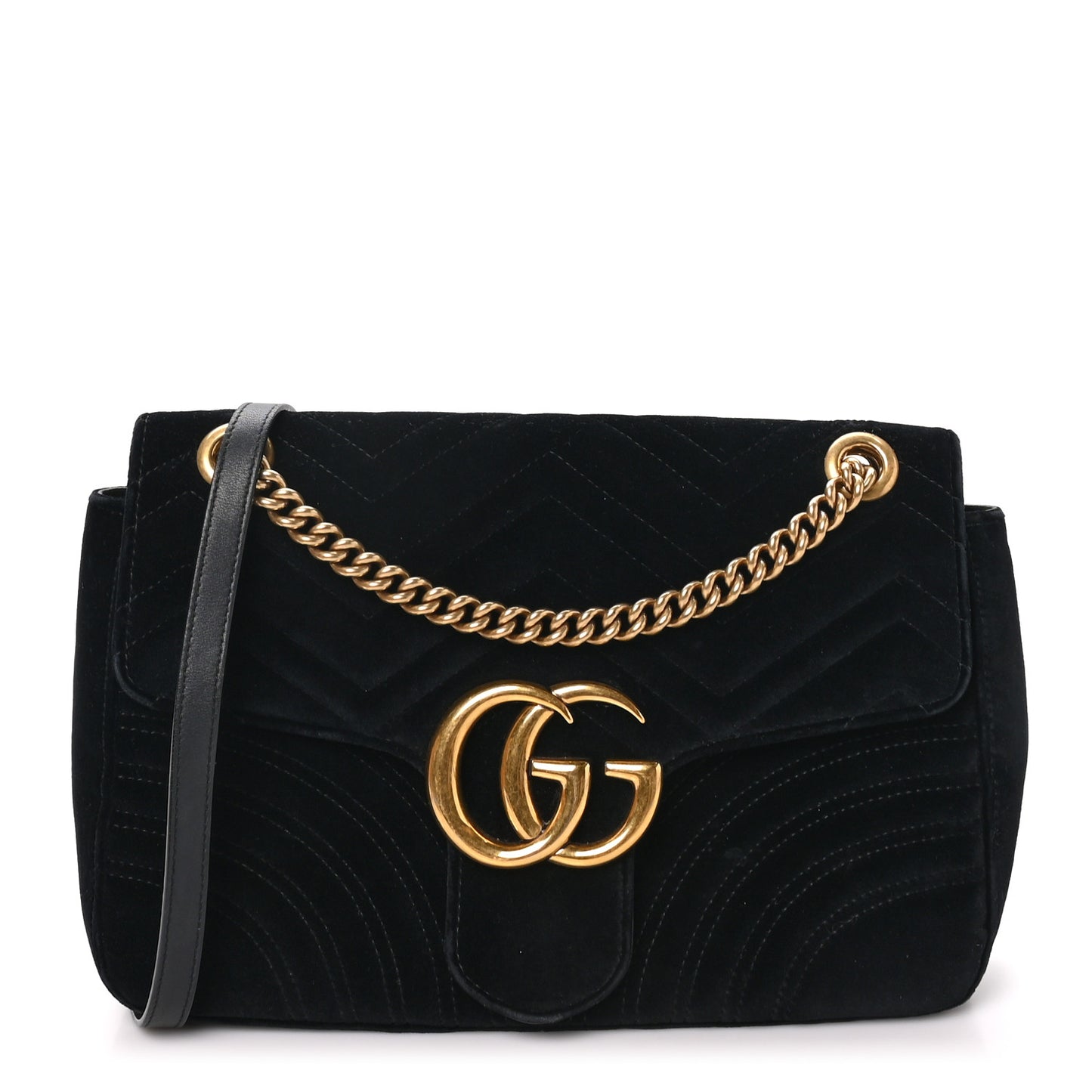 Velvet Matelasse Medium GG Marmont Shoulder Bag Black