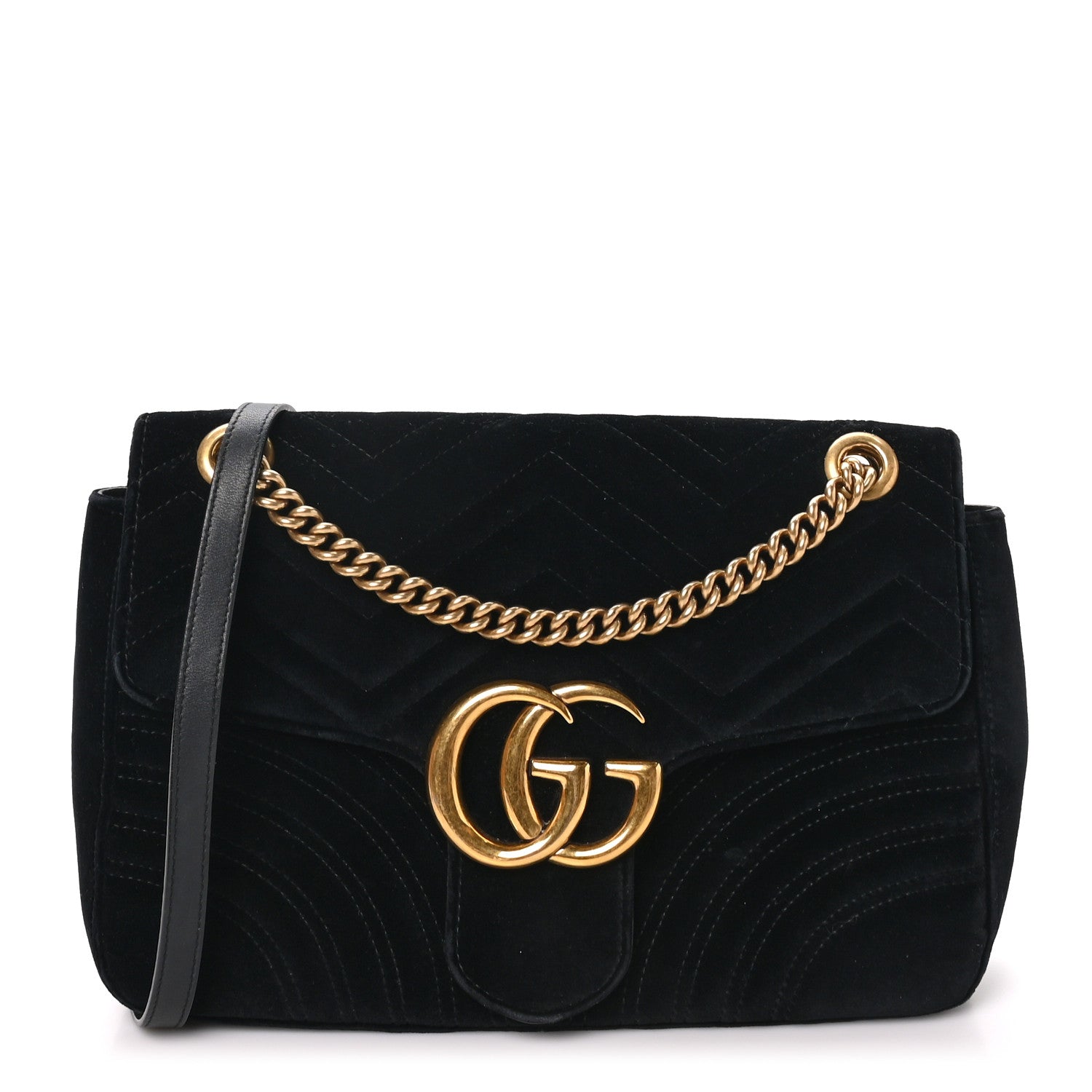 Gucci Velvet Matelasse Medium GG Marmont Shoulder Bag Black 1 of 10
