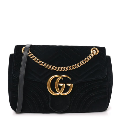 Gucci Velvet Matelasse Medium GG Marmont Shoulder Bag Black 1 of 10