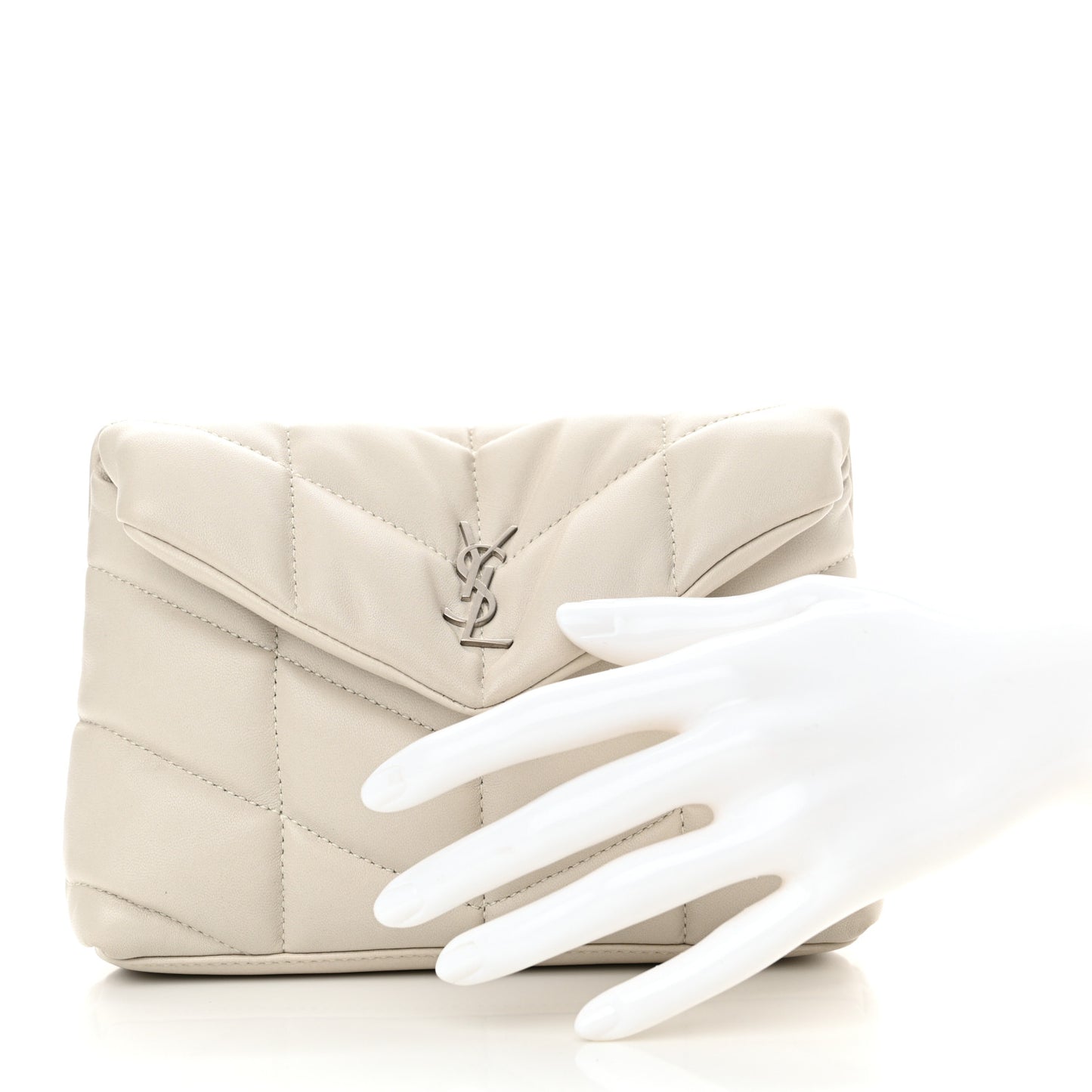 Lambskin Monogram Loulou Puffer Pouch Clutch Crema Soft