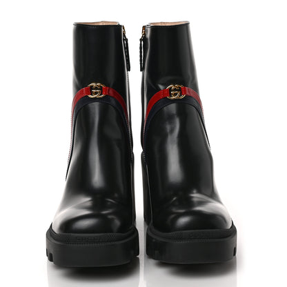 Gucci Calfskin Ankle Boots 39 Black Blue Hibiscus Red 2 of 9