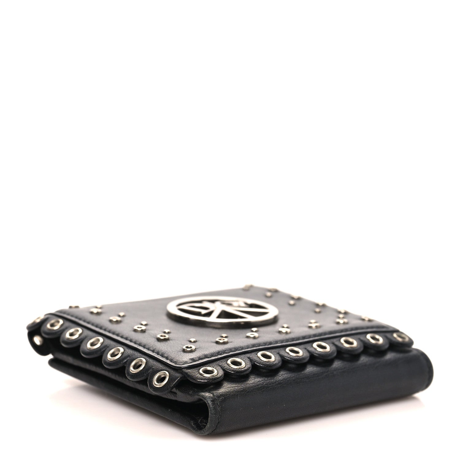 Christian Dior Calfskin Studded Peace Compact Wallet Black 4 of 8