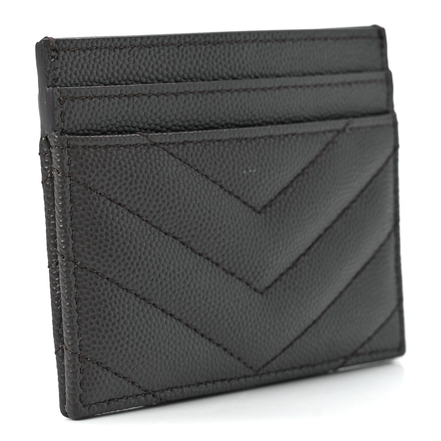 Saint Laurent Grain De Poudre Matelasse Chevron Monogram Credit Card Case Coal 3 of 11