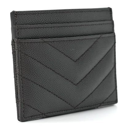 Saint Laurent Grain De Poudre Matelasse Chevron Monogram Credit Card Case Coal 3 of 11