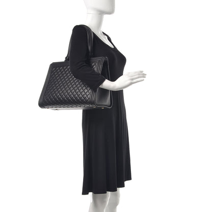 Chanel Calfskin Quilted Boy Shopping Tote Black 2 of 10