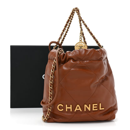 Chanel Shiny Calfskin Quilted Mini Chanel 22 Light Brown 10 of 10