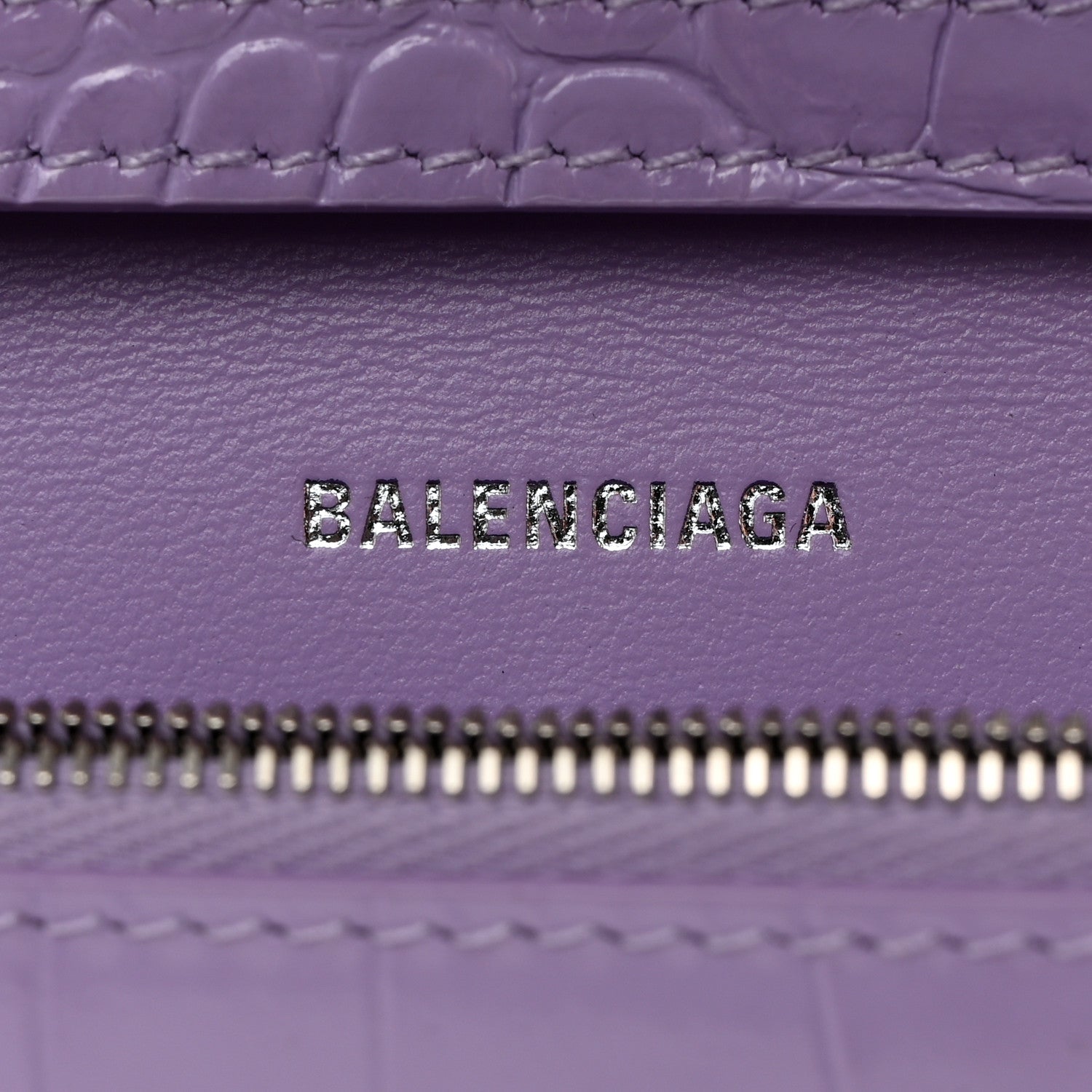 Balenciaga Shiny Calfskin Crocodile Embossed Hourglass Chain Bag Lilac 6 of 13