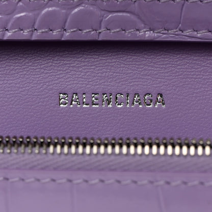 Balenciaga Shiny Calfskin Crocodile Embossed Hourglass Chain Bag Lilac 6 of 13