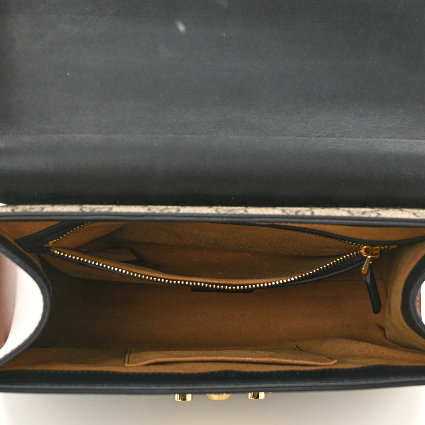 GG Supreme Monogram Calfskin Small Padlock Top Handle Bag Beige Black Cuir