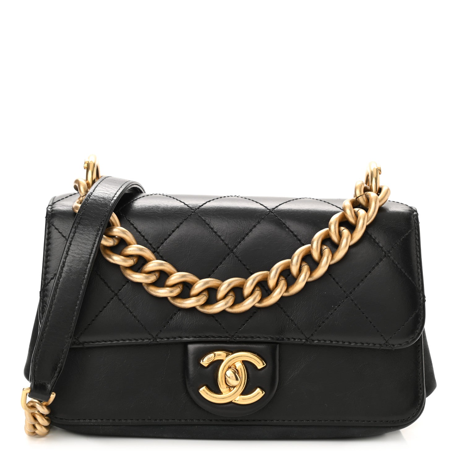Chanel Iridescent Calfskin Quilted Mini Straight Lined Flap Black 1 of 12