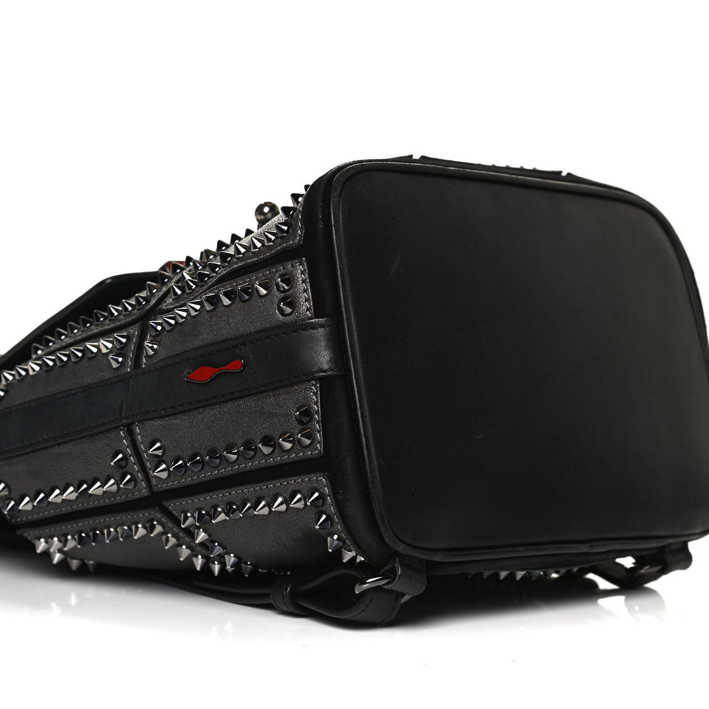 Metallic Sheepskin Spikes Lucky L Convertible Backpack Black