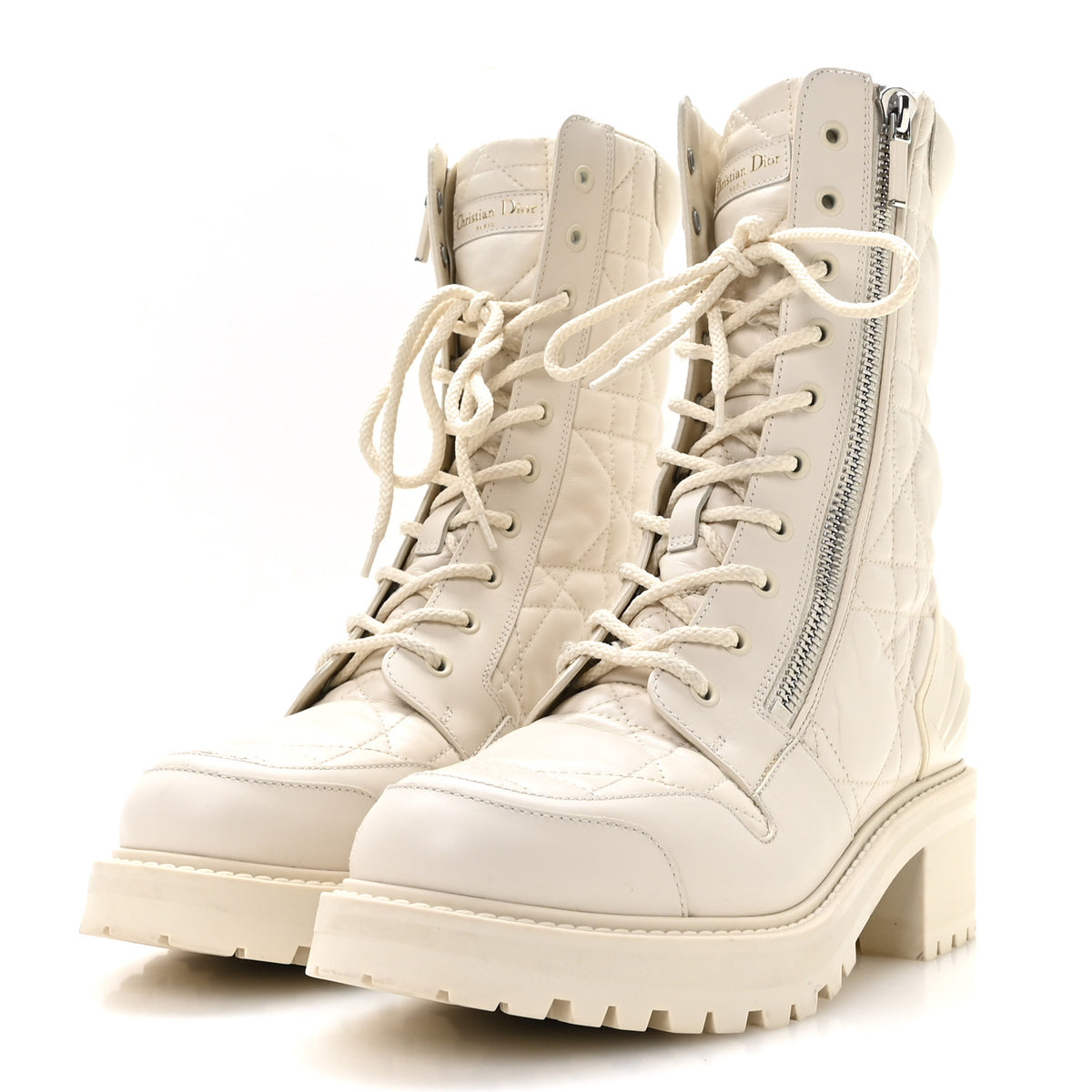 Calfskin Quilted Combat Boots 40 White
