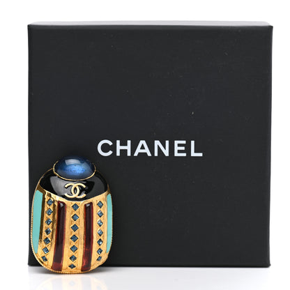 Chanel Metal Resin Scarab Brooch Golden Black Red Blue 5 of 5