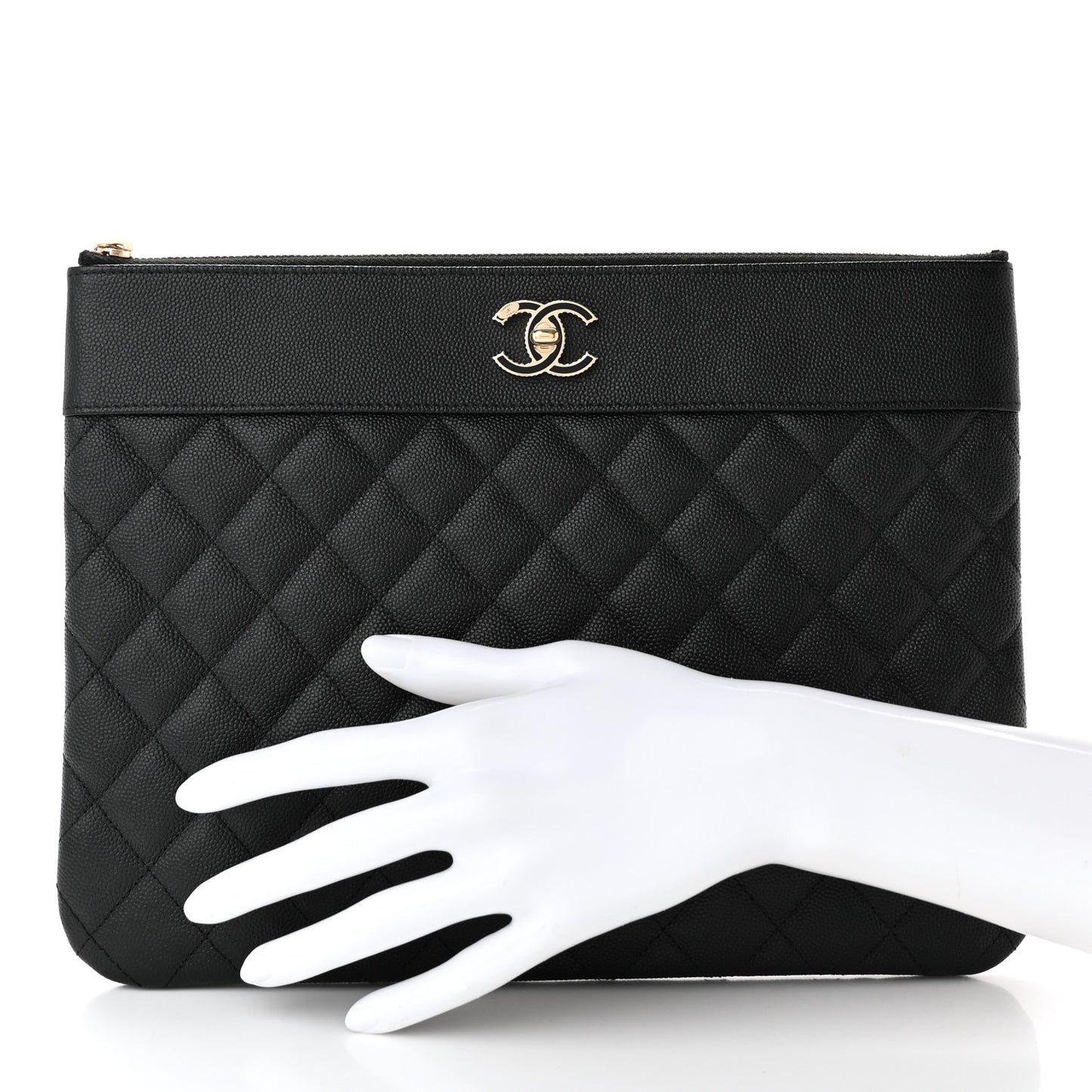 Caviar Quilted Mademoiselle Vintage Large Zip Pouch Black